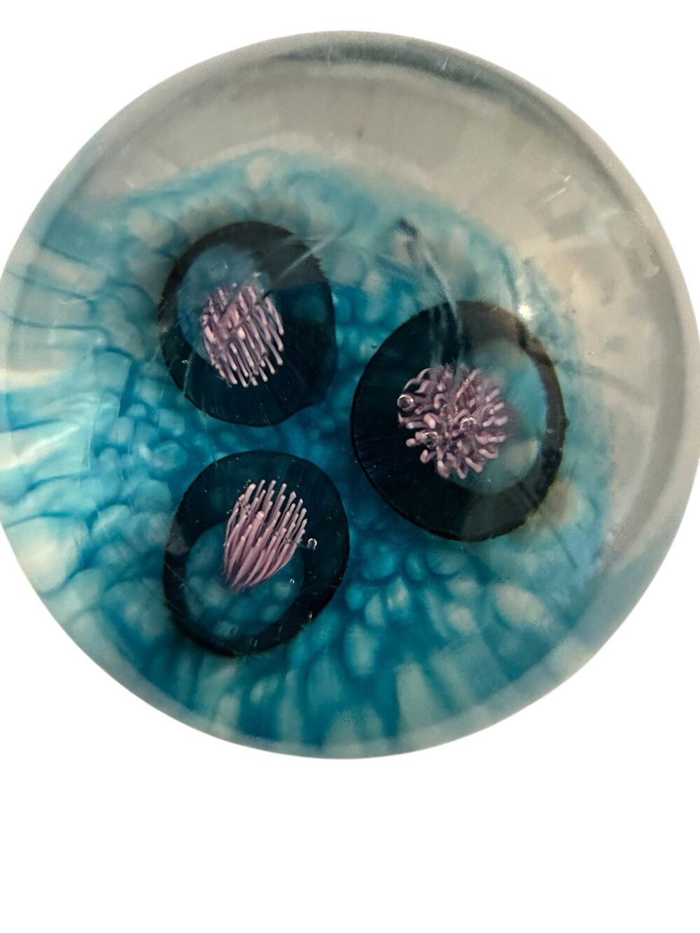NEW John Gibbons Large Coral Reef Anemone Marble Pink & Blue Hand Blown Glass